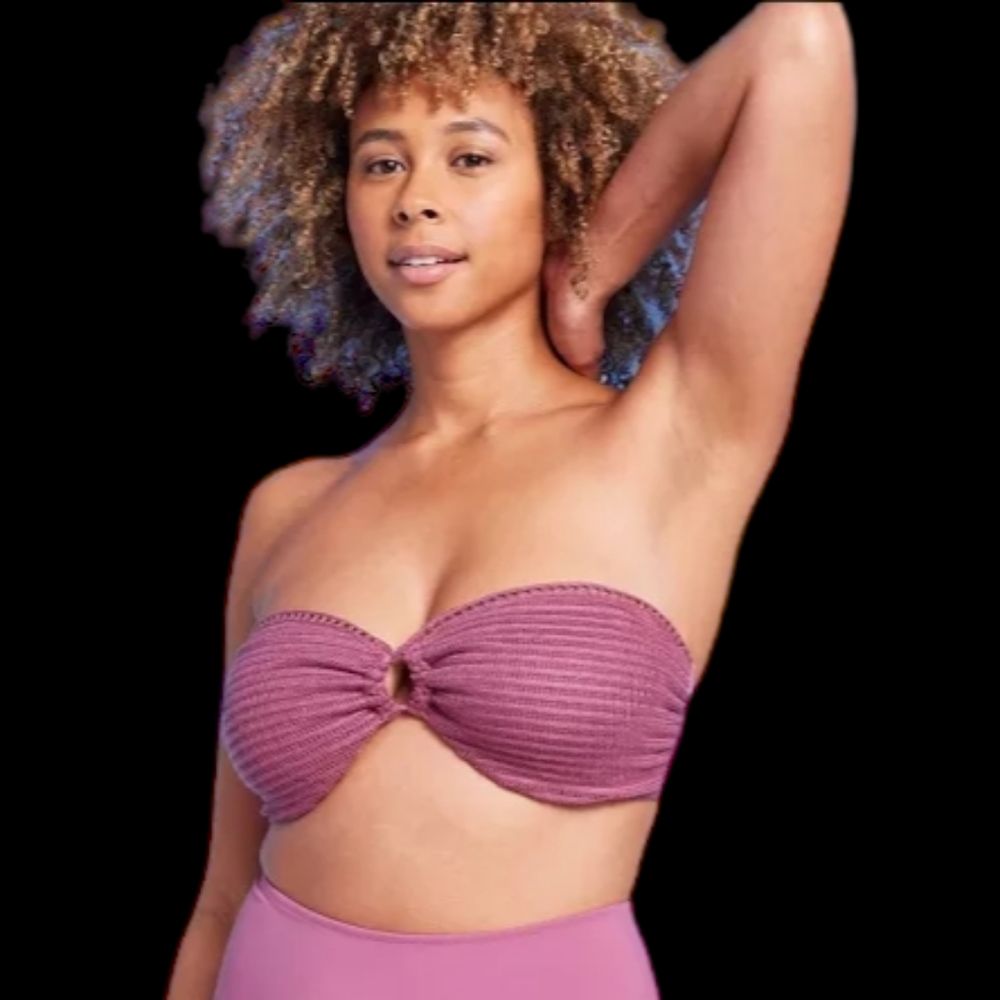 SHADE & SHORE NWT Women's Crochet Bandeau Bikini Top Pink 38DD
